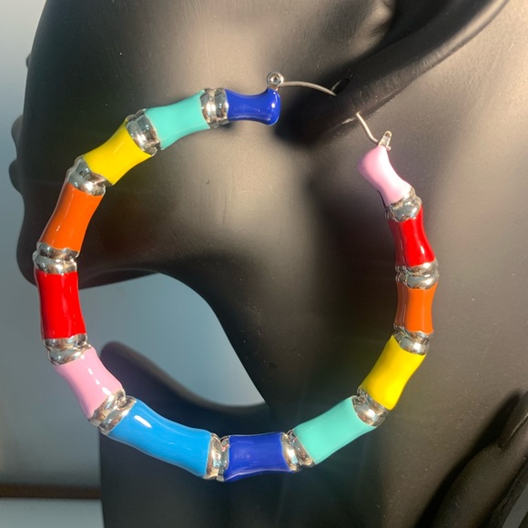Multi Colored Hoop Earrings - Picture 3 of 4
